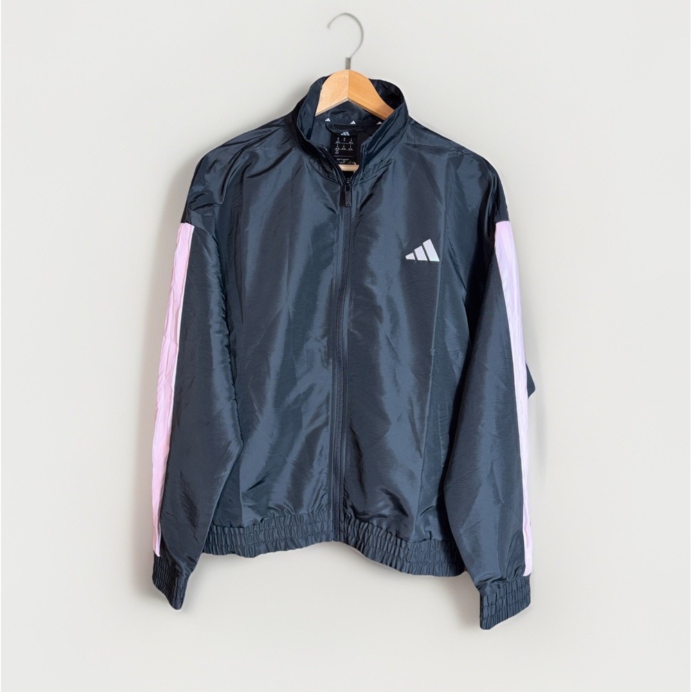 adidas Originals Woman's 3 Pale Pink Stripes Windbreaker Jacket Size M Black NWT